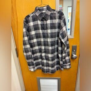 Murano Men's Gray and White Checkered Shirt